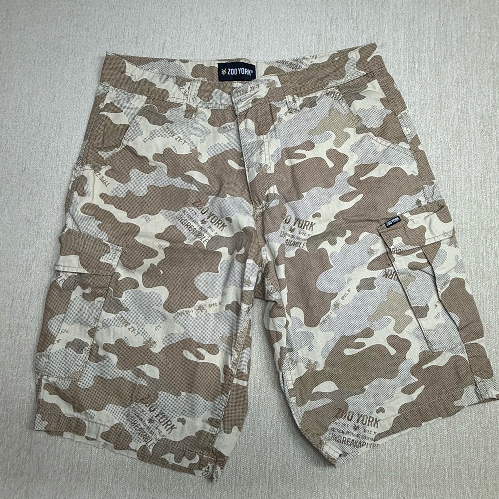 Zoo York Men's Cargo Shorts - Brown and Cream Camo
